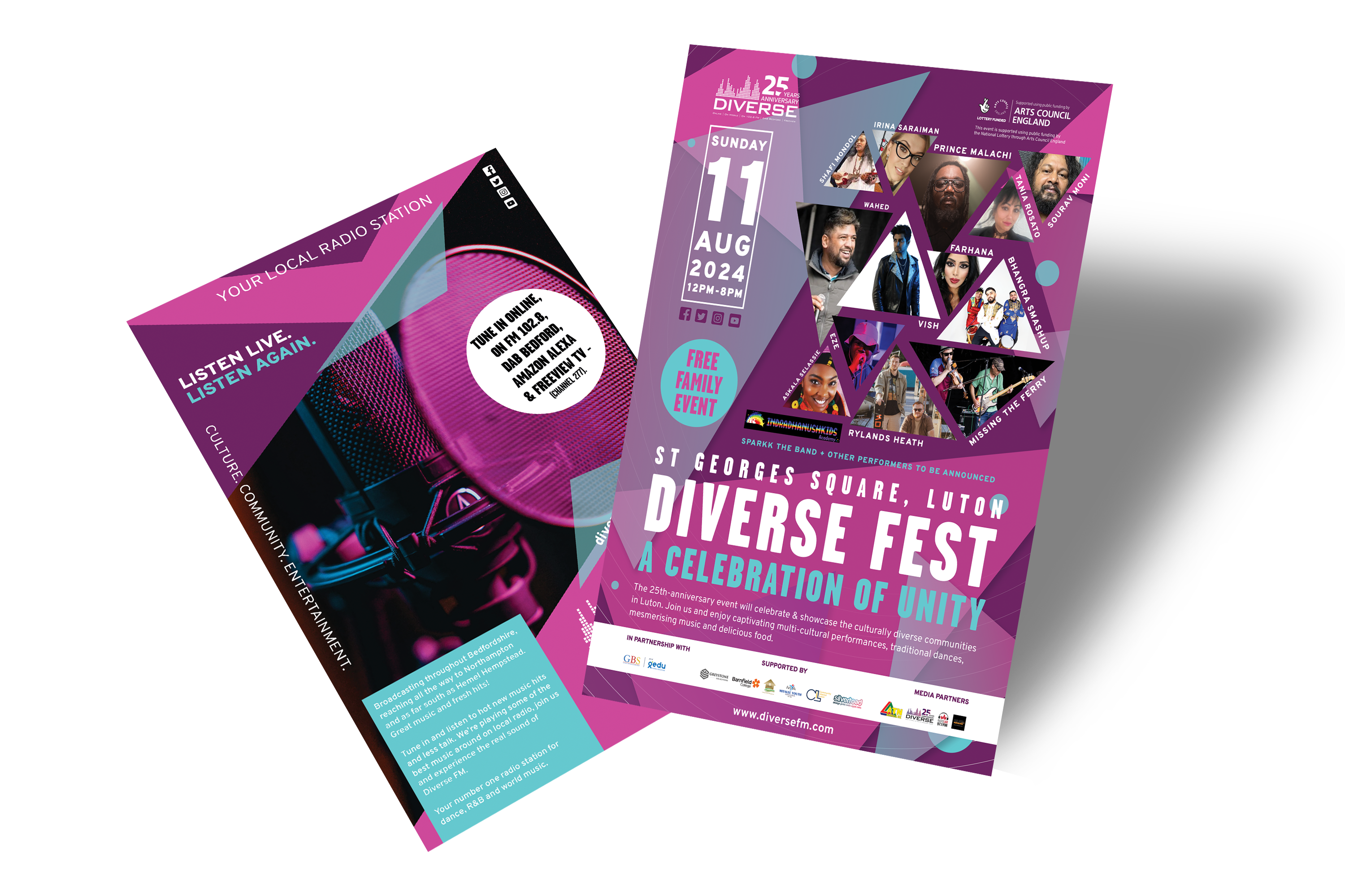 Double Sided Diverse Fest Leaflets including artists